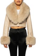 AZALEA WANG Gisele Faux Fur Trim Faux Leather Crop Jacket