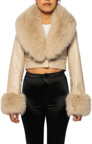 AZALEA WANG Gisele Faux Fur Trim Faux Leather Crop Jacket