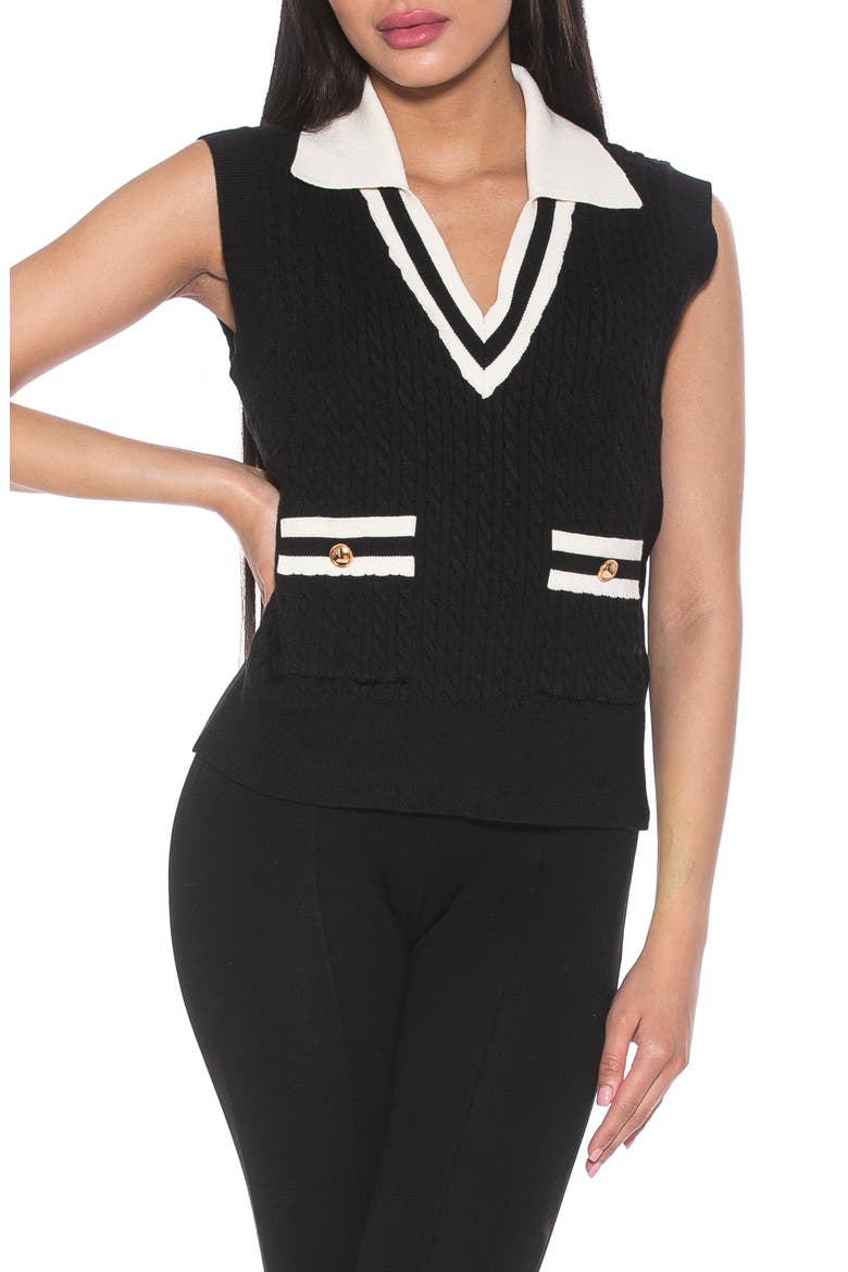 Michelle Cable Knit Sweater Vest, Main, color, BLACK