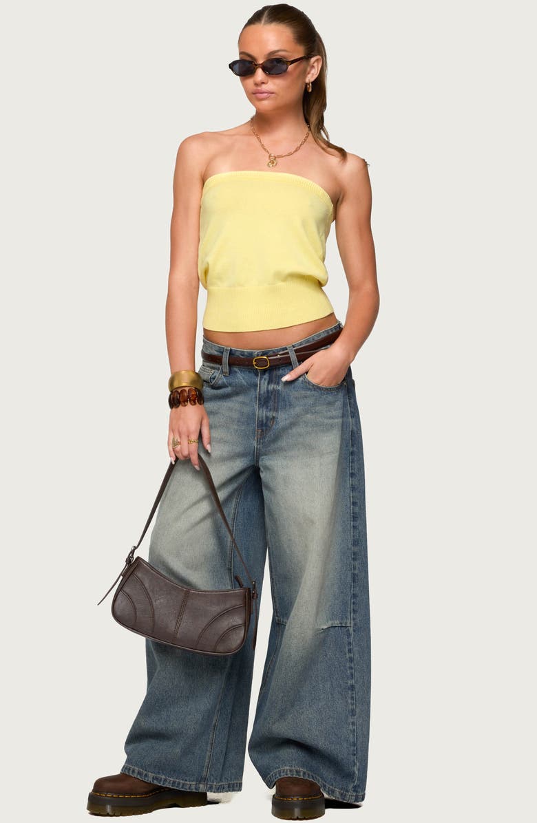 EDIKTED Philipa Strapless Crop Top, Alternate, color, Yellow