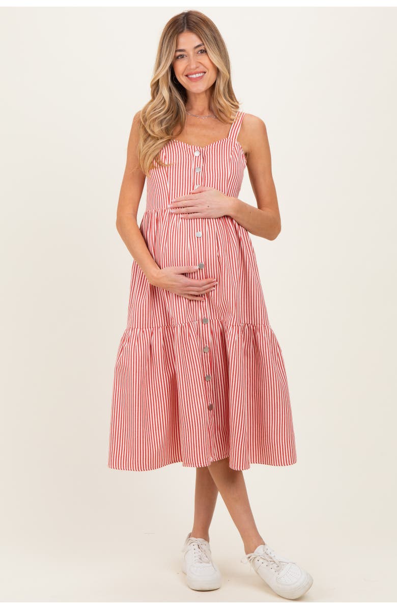 PinkBlush Striped Tiered Overall Dress, Alternate, color, Red