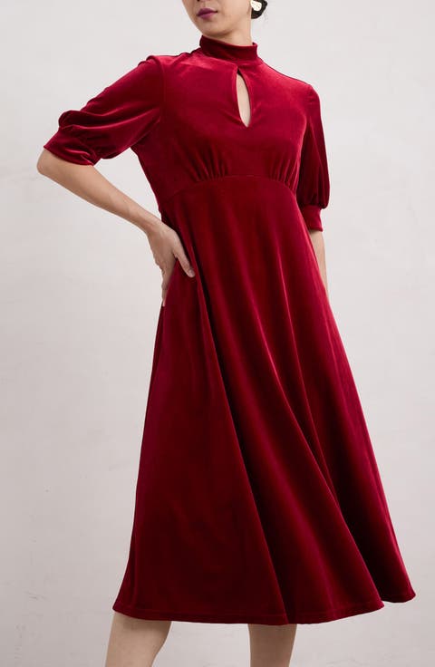 Four Lanes Puff Sleeve Velvet Dress