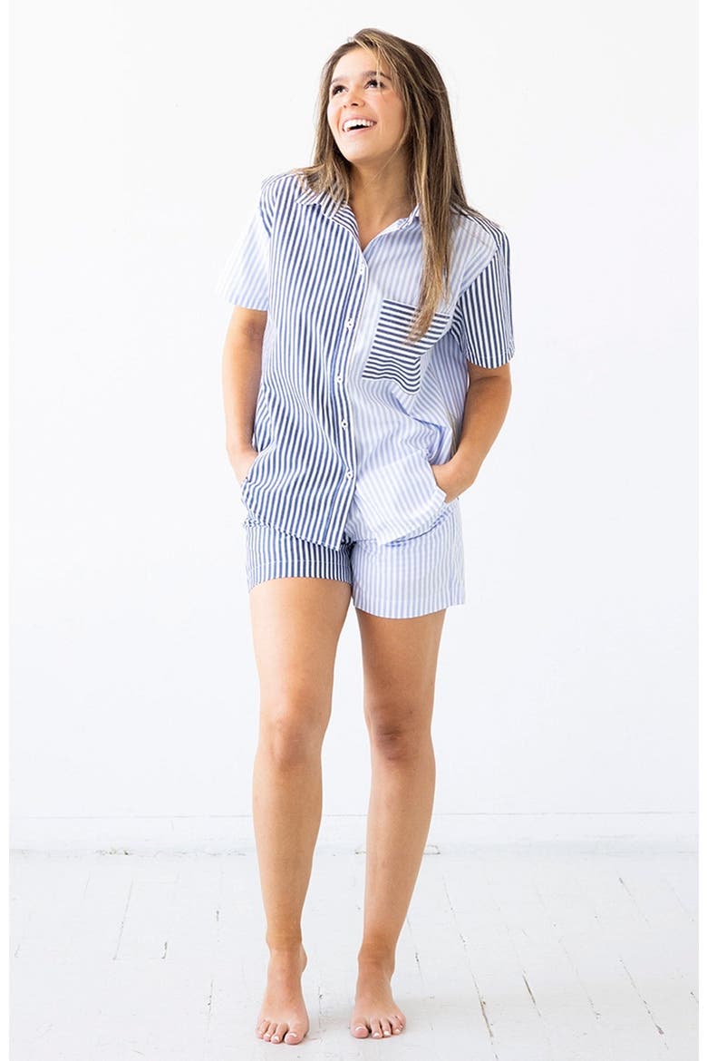 Amalfi Stripes Resort Short Set, Main, color, Light Blue-Navy