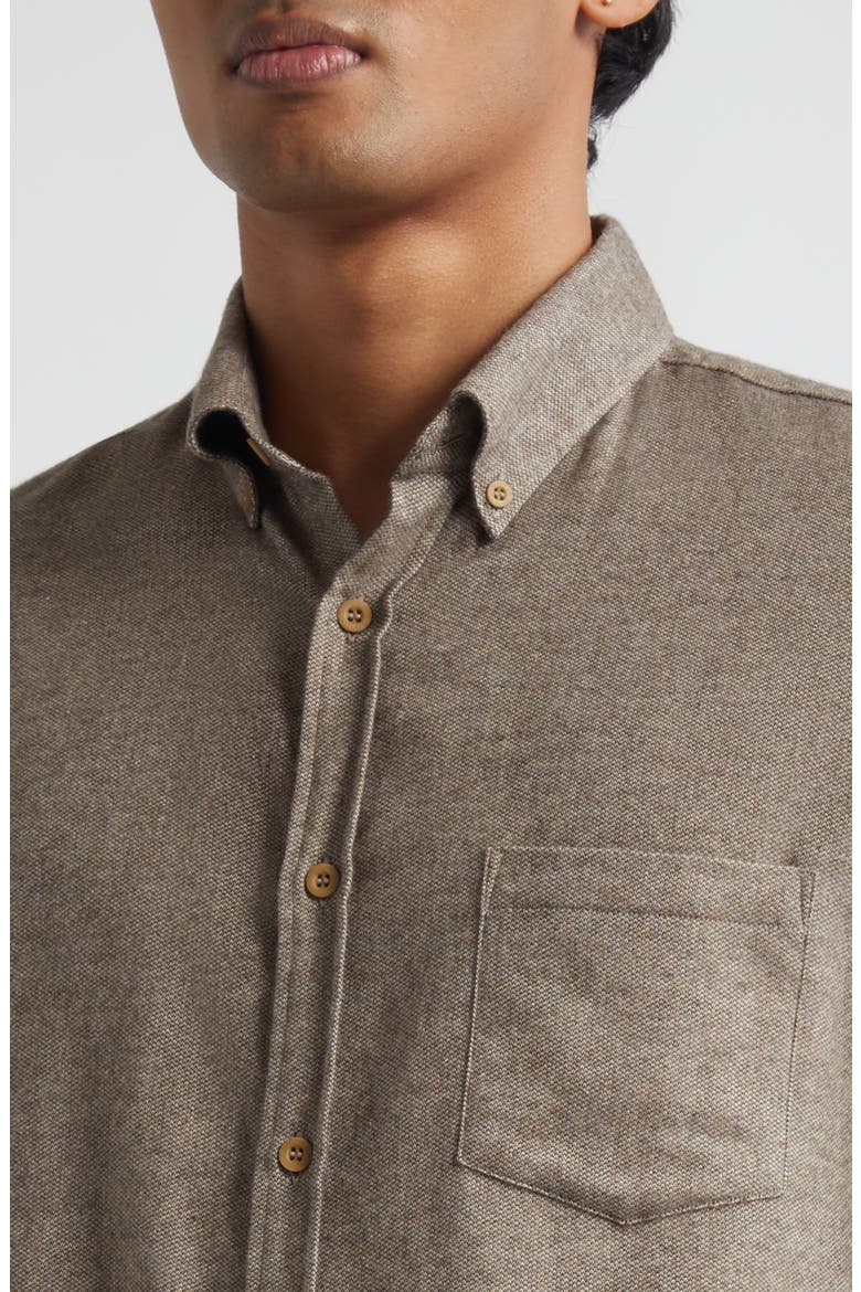 Brushed Cotton Flannel Button-Down Shirt, Alternate, color, LIGHT BROWN MELANGE