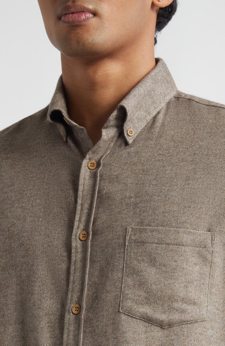 Sunspel Brushed Cotton Flannel Button-Down Shirt, Alternate, color, Light Brown Melange