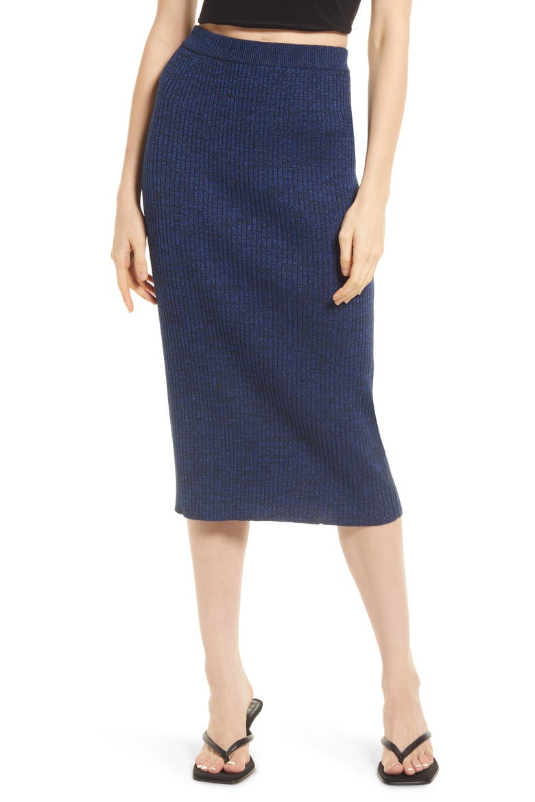 Sparkle Ribbed Sweater Skirt, Main, color, NAVY BLAZER