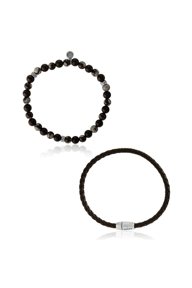 Stretch Bead & Magnetic Cord Bracelet Set - 2 Piece, Alternate, color, Blue, black