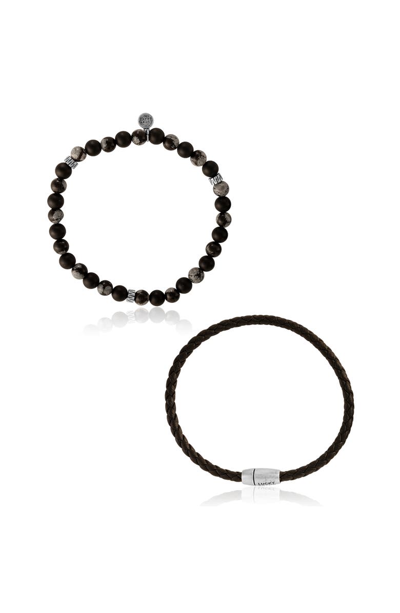 Lucky Brand Stretch Bead & Magnetic Cord Bracelet Set - 2 Piece, Alternate, color, Blue, Black