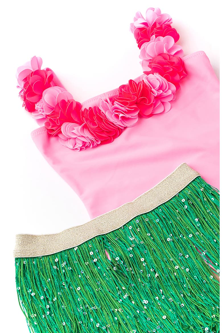 Kids' Rosette One-Piece Swimsuit & Sequin Cover-Up Skirt Set, Alternate, color, PINK