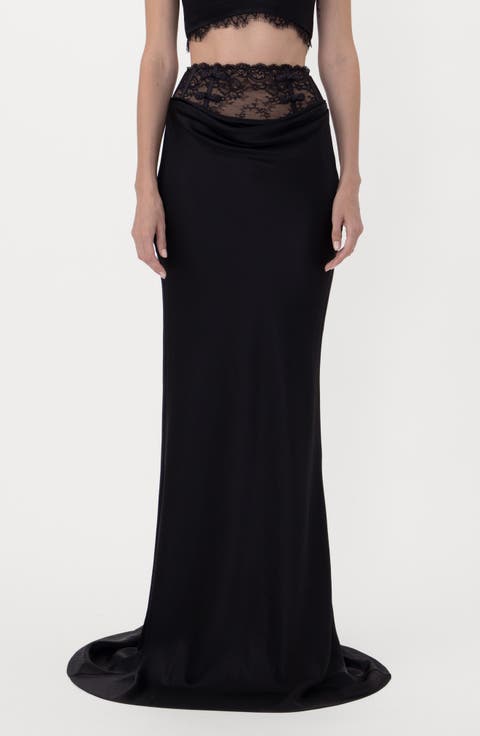 Lila Satin Trumpet Maxi Skirt