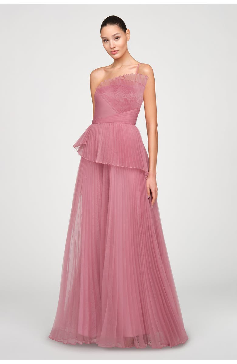 Theia Delphine Pleated Organza Gown, Main, color, Dusk