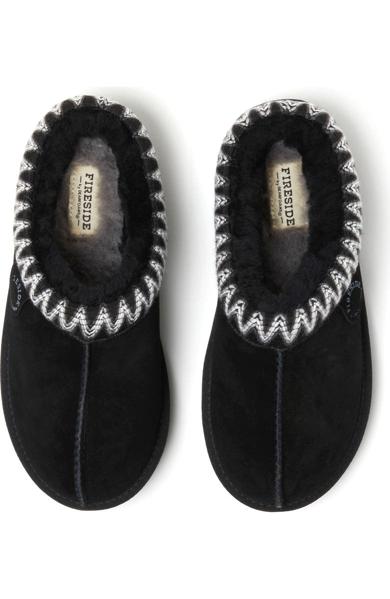 DEARFOAMS Fireside Greta Genuine Shearling Clog Slipper with Embroidery, Alternate, color, Black