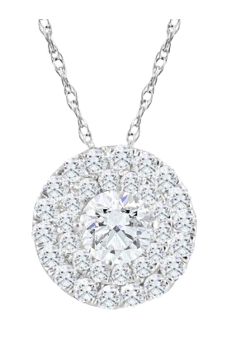 2 1/5Ct TW Diamond (1ct center) Round Halo Pendant Gold Necklace Lab Grown, Main, color, 10K White Gold
