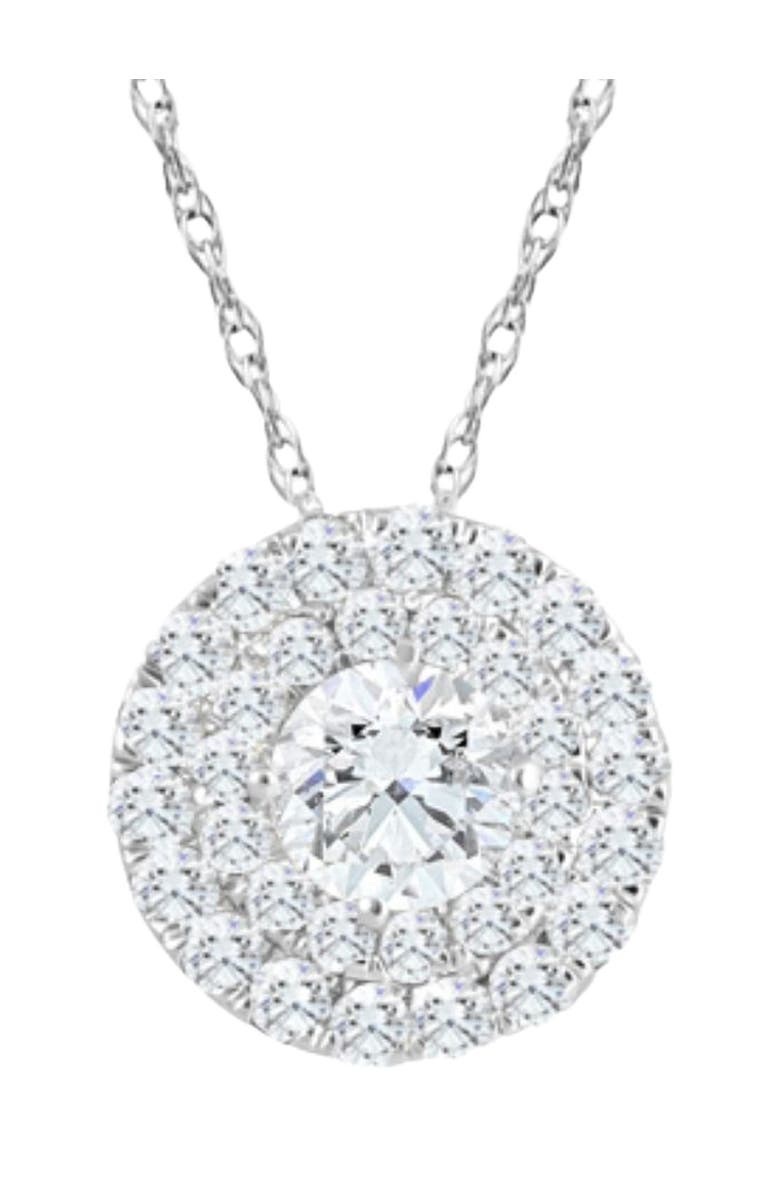 Bliss Diamond 2 1/5Ct TW Diamond (1ct center) Round Halo Pendant Gold Necklace Lab Grown, Main, color,