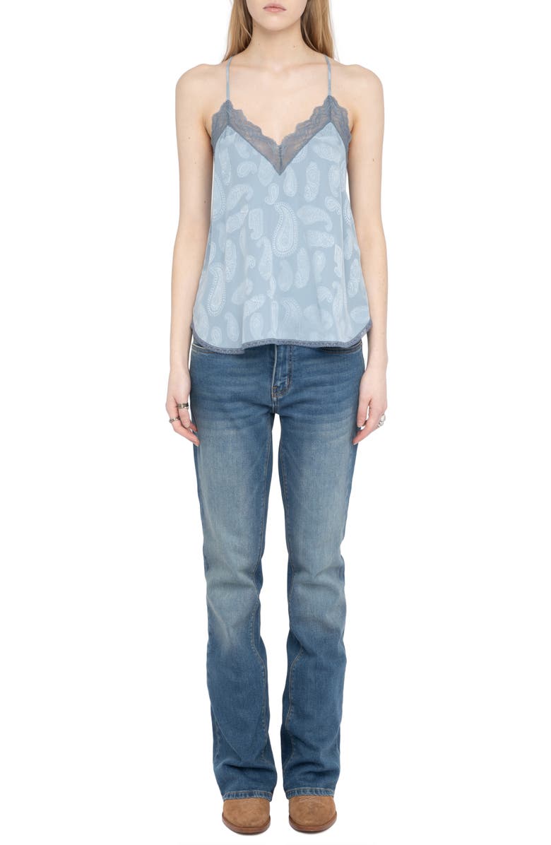 Zadig & Voltaire Christy Paisley Jacquard Silk Satin Camisole, Alternate, color, Sky