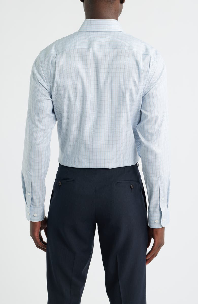 Nordstrom Trim Fit Check Premium Performance Twill Dress Shirt, Alternate, color, Blue- Brown Cheval Plaid