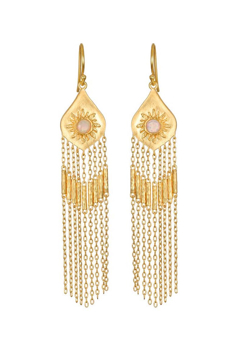 Satya Jewelry Daybreak Opal Sun Fringe Earrings, Main, color, Gold