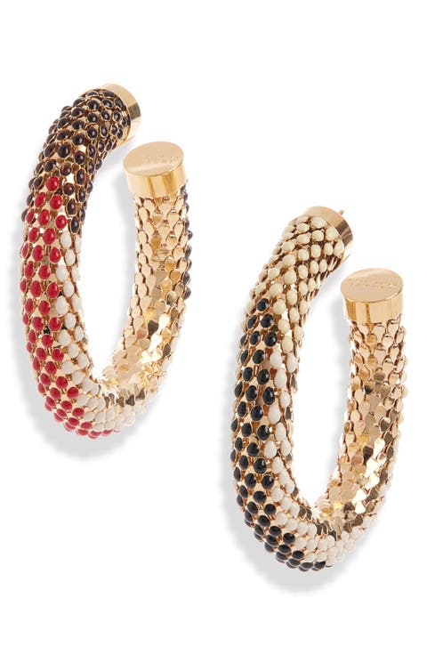 Large Beaded Mesh Hoop Earrings