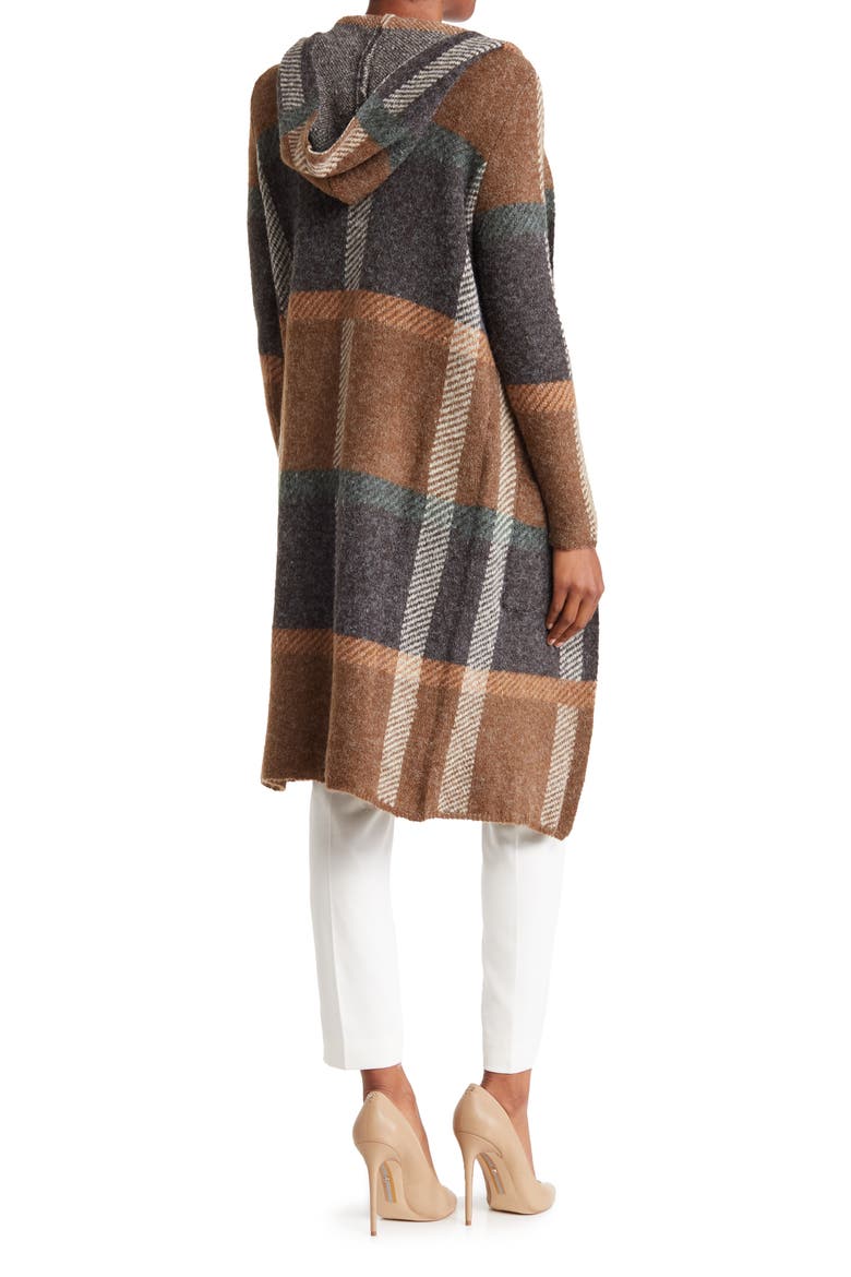 Plaid Hooded Maxi Cardigan, Alternate, color, CHOCOLATE PLAID