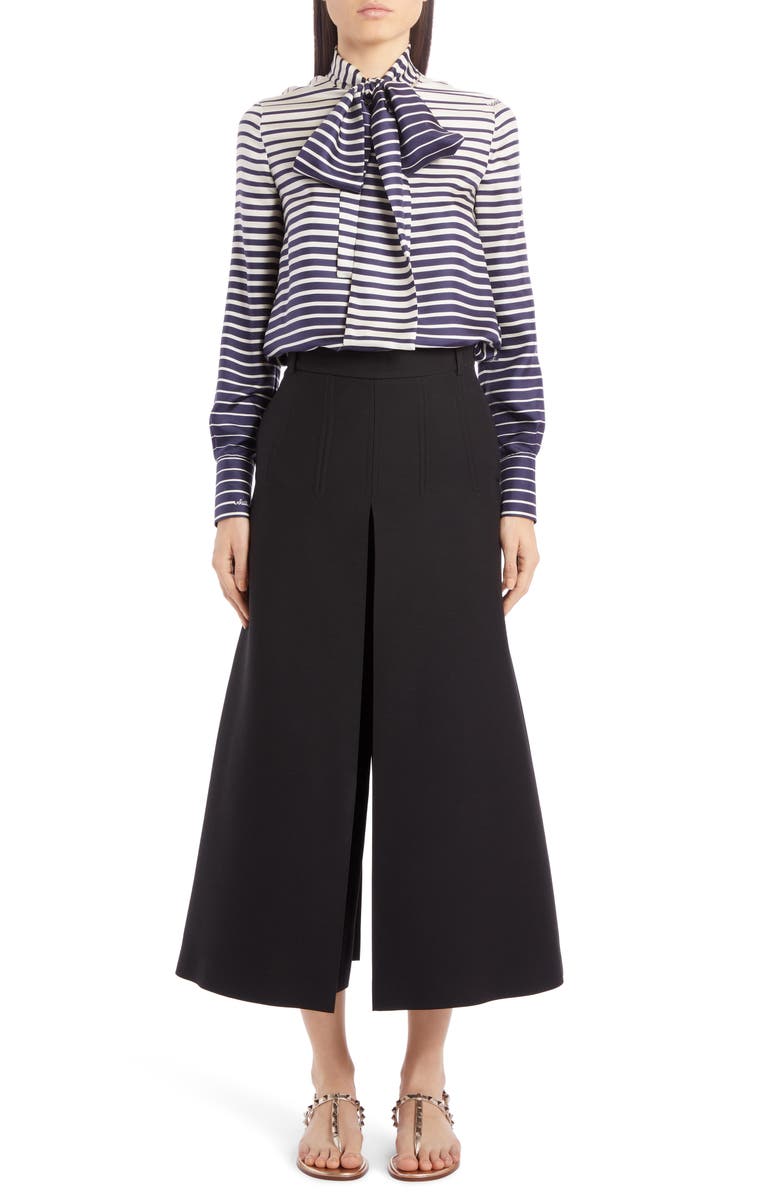 Valentino Pleated Wide Leg Wool & Silk Crepe Couture Pants, Alternate, color, 