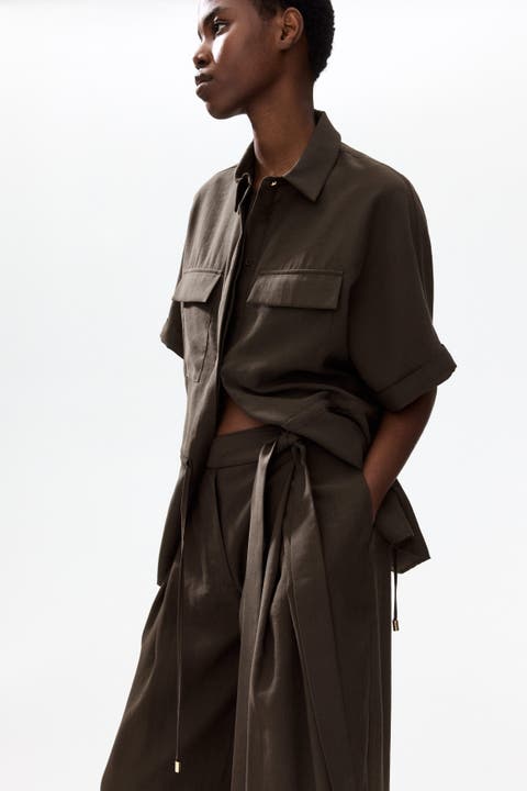 Tie-detail Twill Pants
