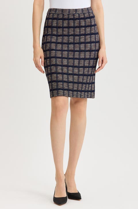 Checkered Knit Straight Skirt