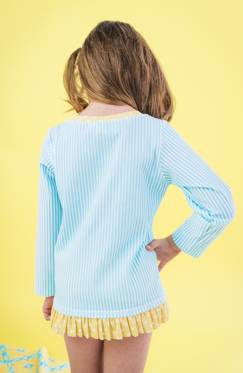 RuffleButts Kids' Blue Breeze Seersucker Long Sleeve Two-Piece Rashguard Swimsuit, Alternate, color, Blue