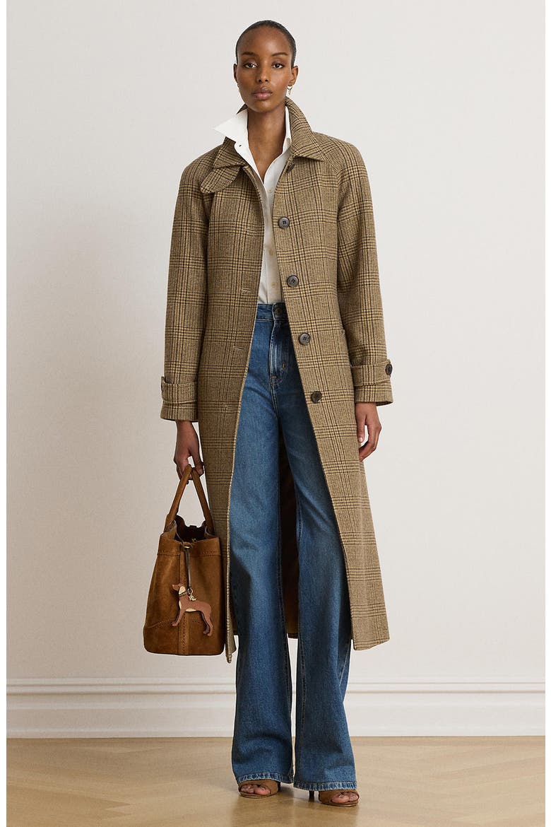 Wool Blend Trench Coat, Alternate, color, HAZEL PLAID