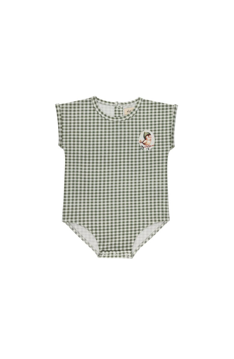 Ely's & Co. Gingham Owl Collection - Romper, Main, color, Sage