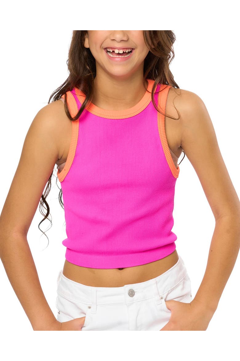 Contrast trim sleeveless top, Main, color, Neon Fuchsia- & Orange