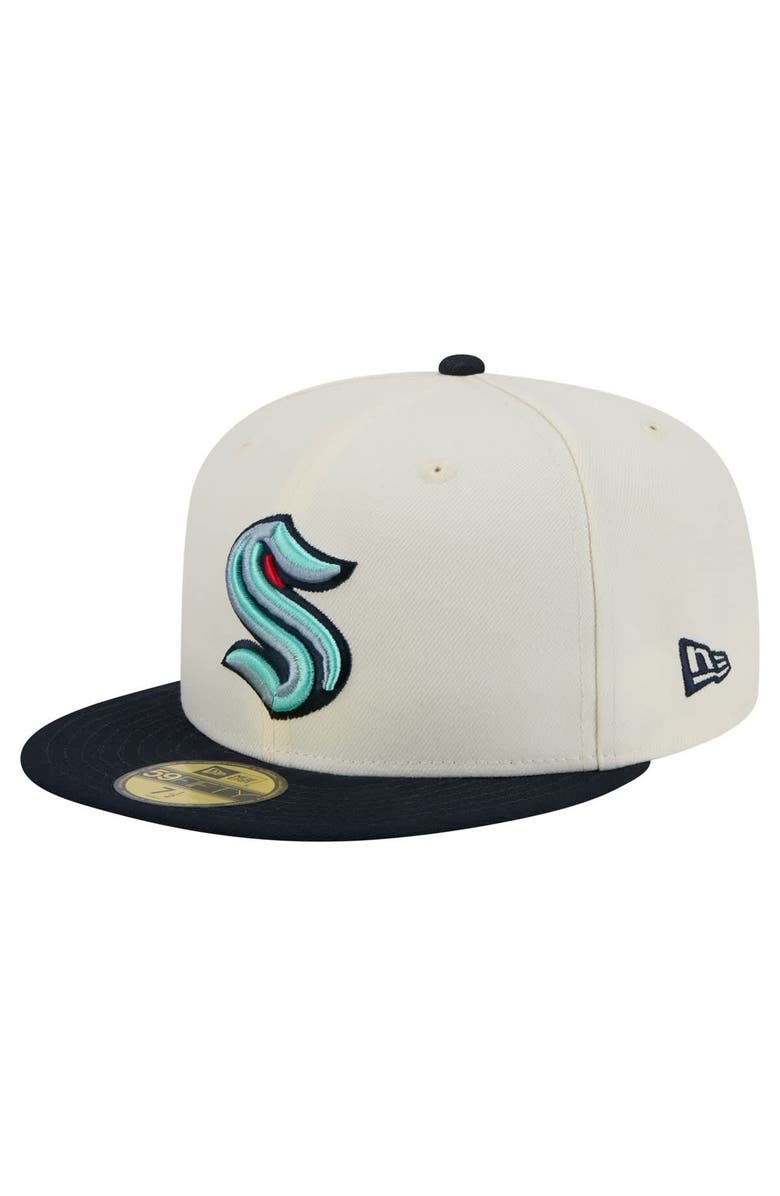 New Era Men's New Era White Seattle Kraken Chrome Two-Toned 59FIFTY Fitted Hat, Alternate, color, Cream