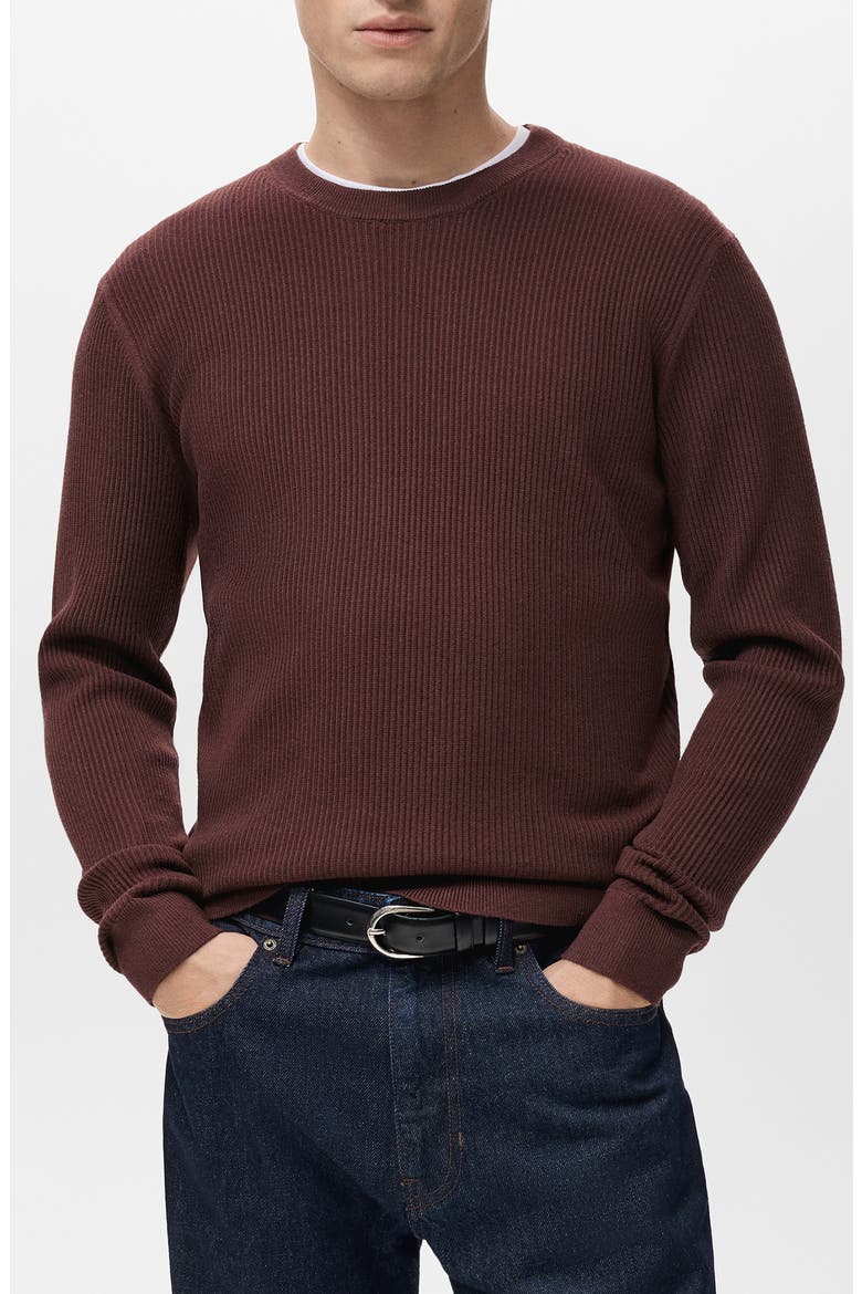 Fine Rib Cotton Blend Sweater, Main, color, BURGUNDY