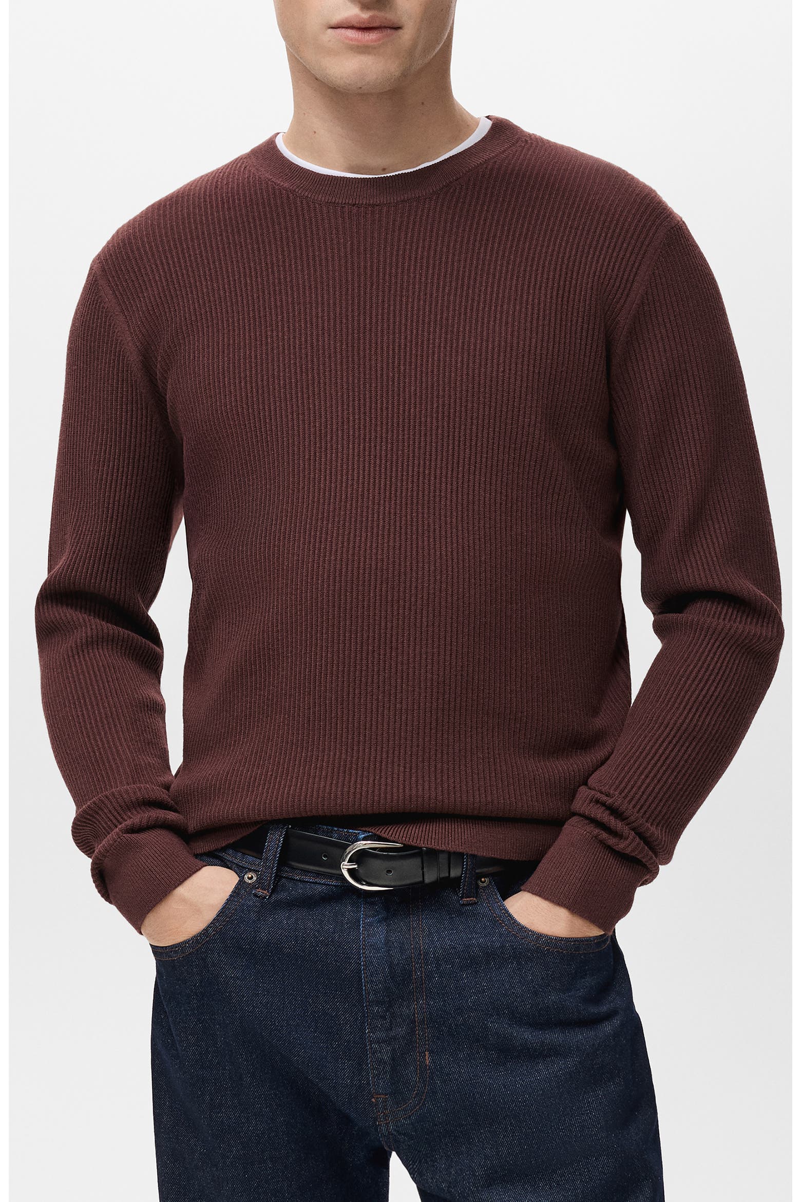 Fine Rib Cotton Blend Sweater