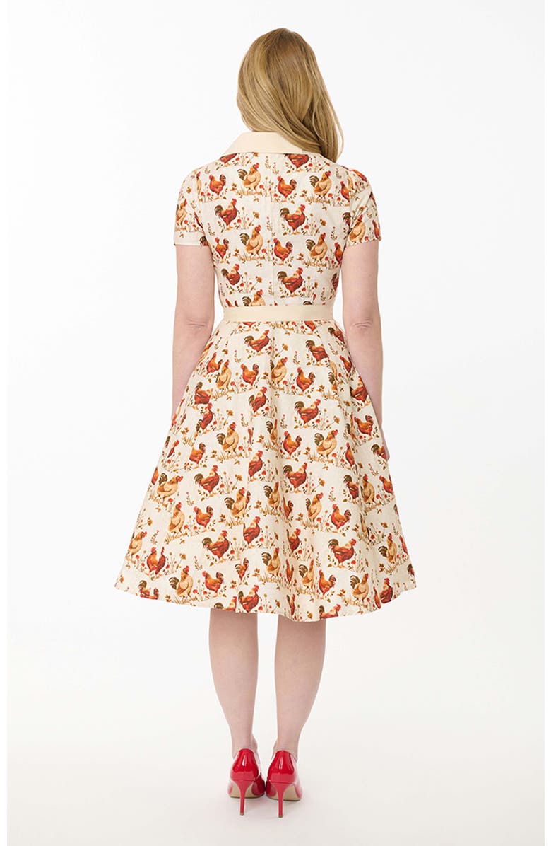 Unique Vintage 1950s Collared Shirt Dress, Alternate, color, Beige Rooster Print