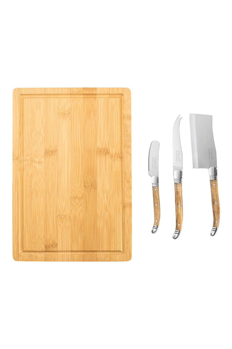 Connoisseur Laguiole Cheese Knife Set and Bamboo Cheese Board 4-Piece Set, Main, color, OLIVE WOOD