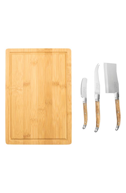 Connoisseur Laguiole Cheese Knife Set and Bamboo Cheese Board 4-Piece Set