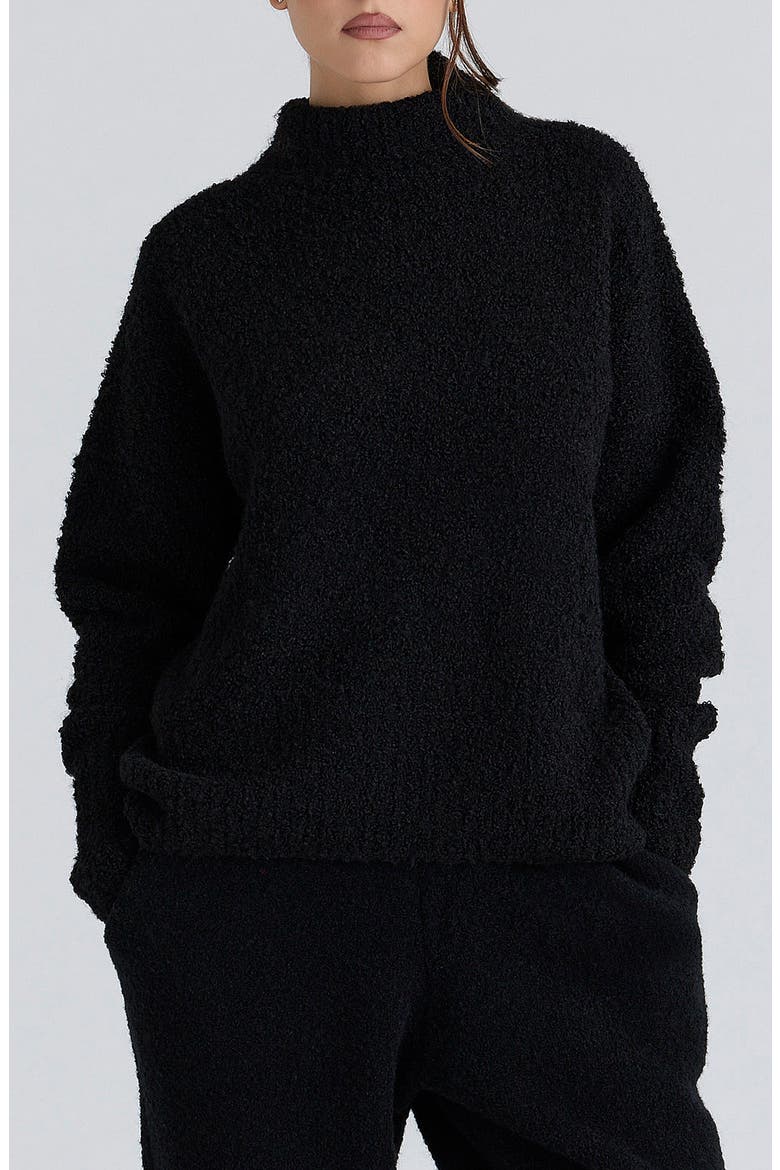 Brooklyn Bouclé Funnel Neck Sweater, Main, color, BLACK