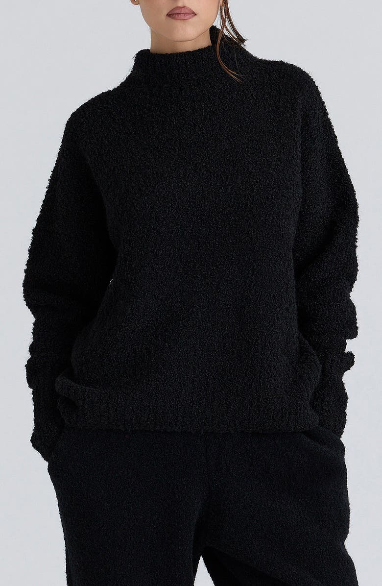 HOUSE OF CB Brooklyn Bouclé Funnel Neck Sweater, Main, color, Black