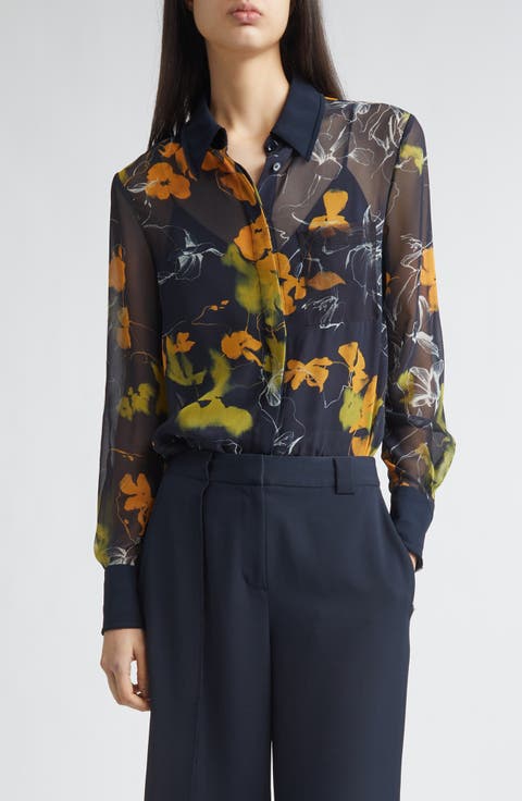 Shadow Floral Georgette Button-Up Shirt