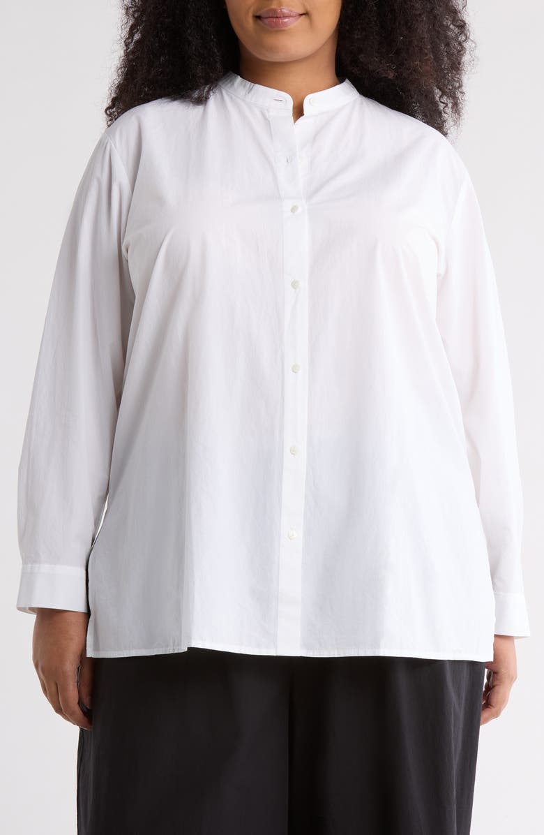 Eileen Fisher Mandarin Collar Organic Cotton Button-Up Shirt, Main, color, 