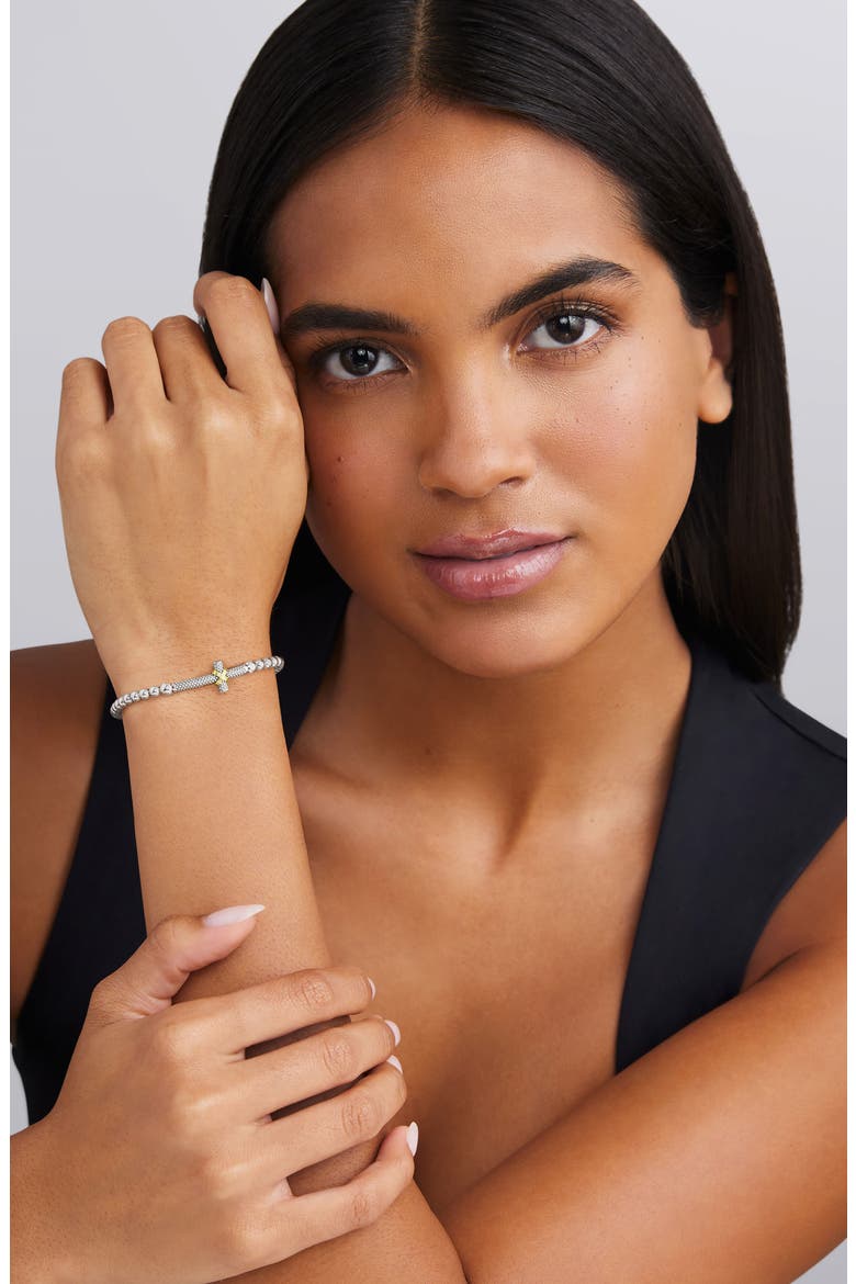 Two-Tone Caviar Cross Stretch Bracelet, Alternate, color, SS