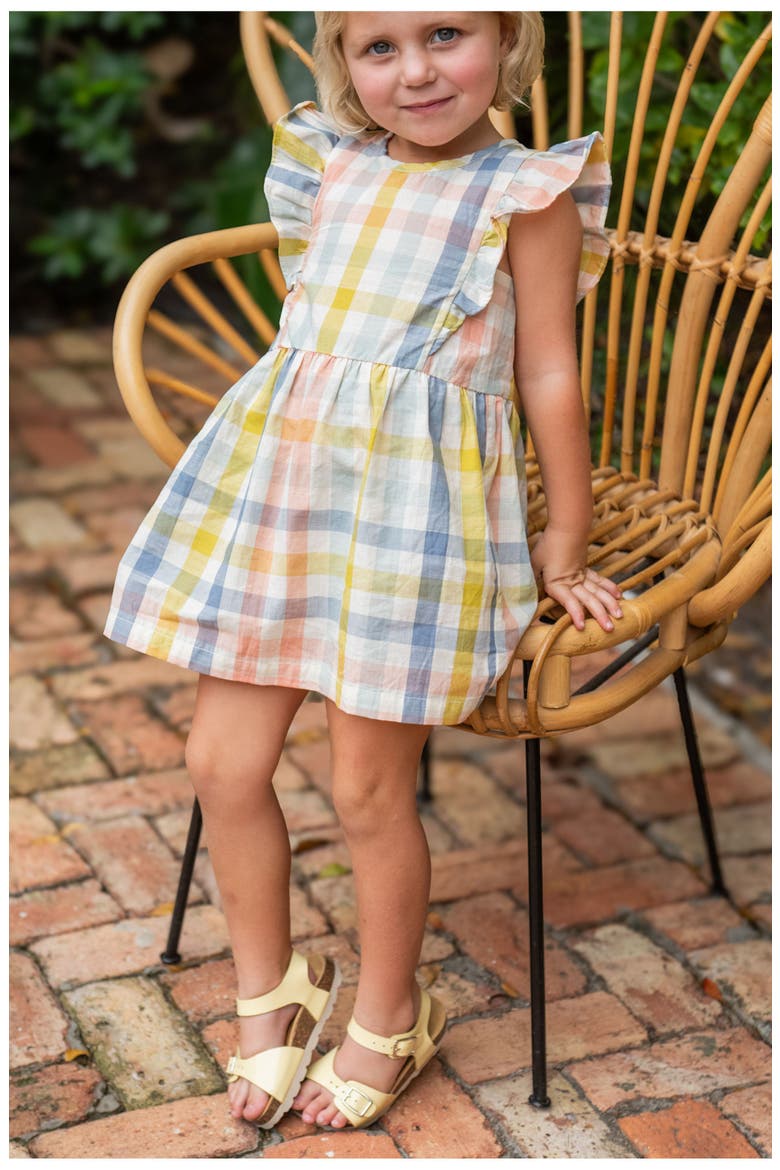 Kids' Checkmate Flutter Sleeve Organic Cotton Dress, Alternate, color, PICNIC
