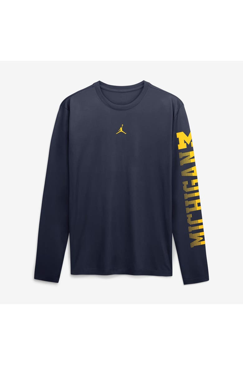 Men's Jordan Brand  Navy Michigan Wolverines Primetime Logo Sleeve Legend Dri-FIT Long Sleeve T-Shirt, Main, color, Navy