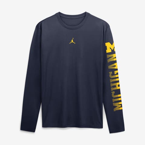 Men's Jordan Brand Navy Michigan Wolverines Primetime Logo Sleeve Legend Dri-FIT Long Sleeve T-Shirt