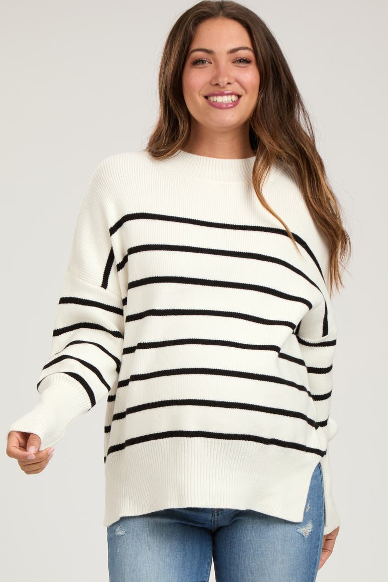 Striped Drop Shoulder Sweater, Alternate, color, Ivory
