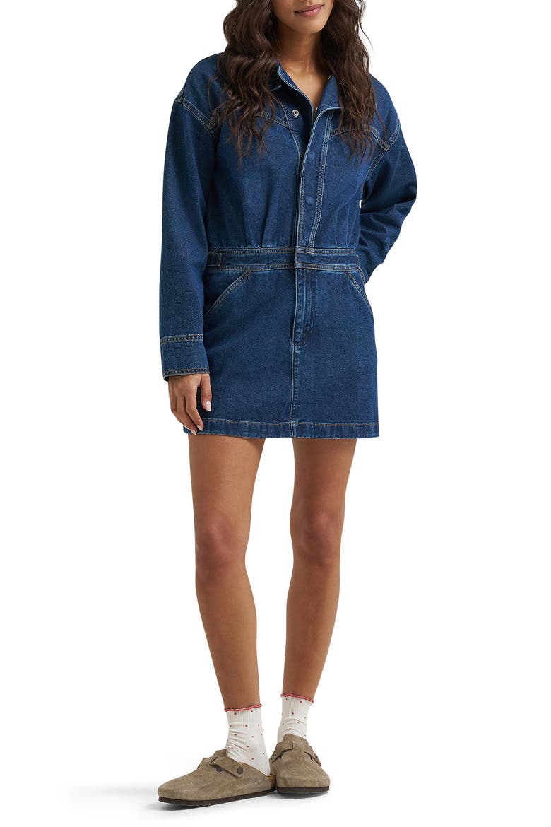 Moto Long Sleeve Minidress, Main, color, RAWHIDE BLUE