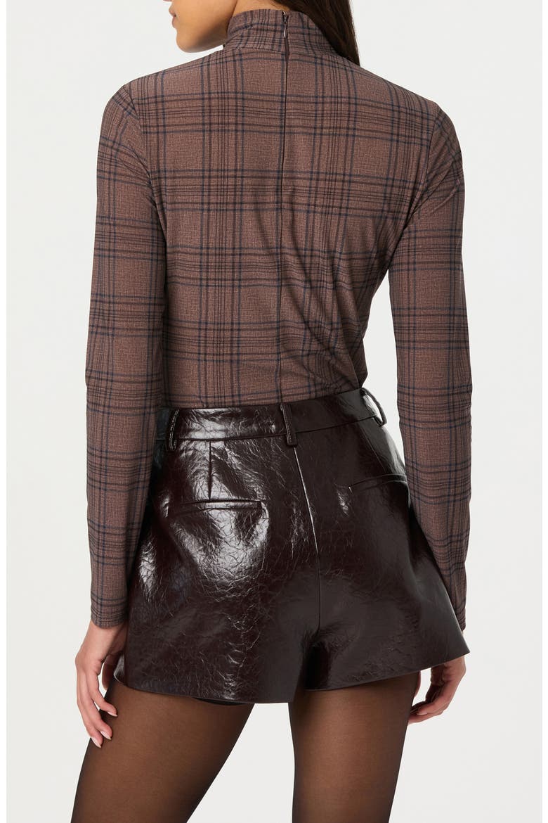 Lida Mock Neck Long Sleeve Top, Alternate, color, BROWN PLAID