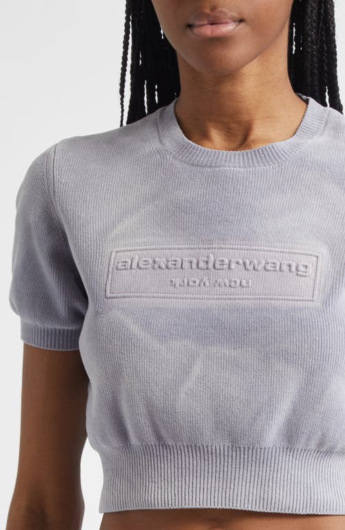 Alexander Wang Logo Short Sleeve Chenille Crop Sweater In Gray