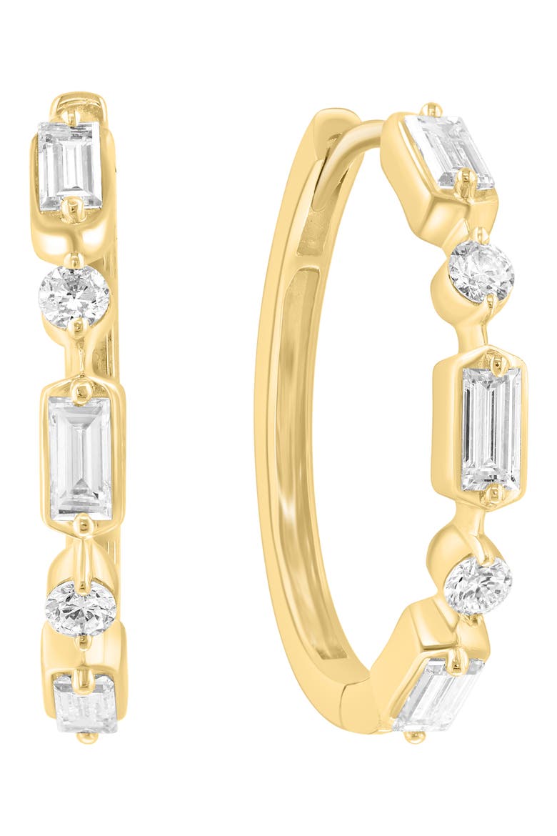 14K Gold Plated Sterling Silver Lab Grown Diamond Huggie Hoop Earrings, Main, color, GOLD