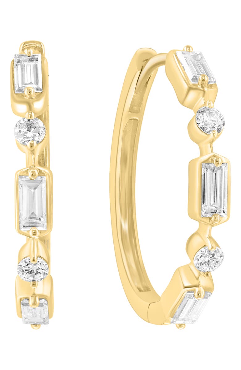 EFFY 14K Gold Plated Sterling Silver Lab Grown Diamond Huggie Hoop Earrings, Main, color, Gold